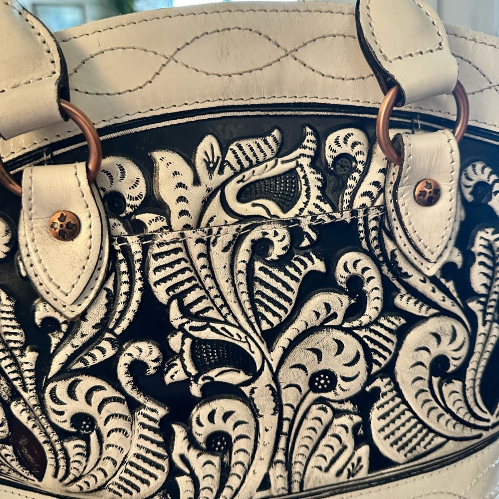Patricia Nash Cream and Black Embossed Floral Tote with Braided Straps - Picture 11 of 11